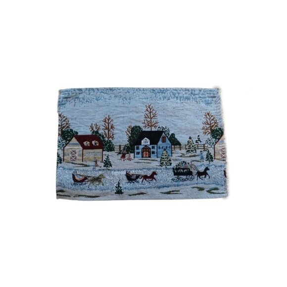Christmas Winter Scene Placemats Set Of 4 By Collections Etc. Polyester Cotton B - Picture 3 of 7